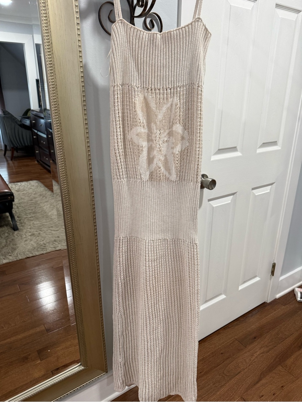 Mango Siedres Beige Knit Maxi Dress with Fleur-de-Lis Detail - Mango